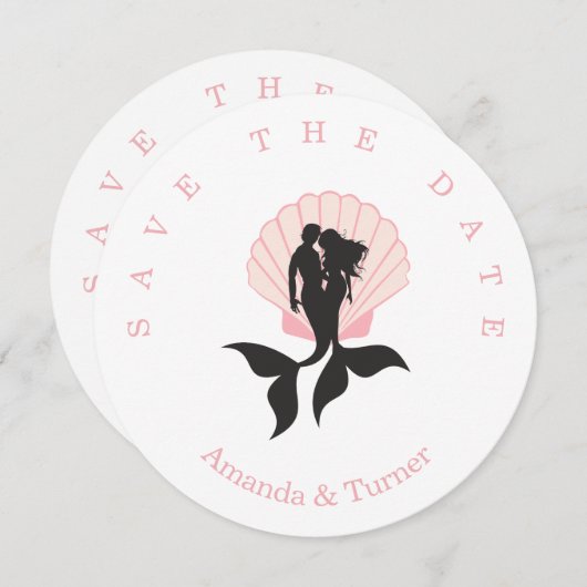Save The Date Pink Mermaids Couple on à Seashell Design (Devant / Derrière)