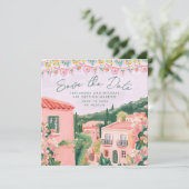 Save The Date Pink Mexican Town Destination Wedding (Debout devant)