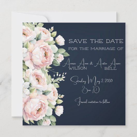 Save The Date Pink Peonies Arrière - plan Mariage (Devant)