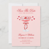 Save The Date Pink red cocktail bow wedding  (Devant)