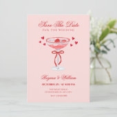 Save The Date Pink red cocktail bow wedding  (Debout devant)