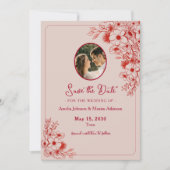Save The Date Pink Red Floral Photo (Devant)