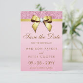 Save The Date Pink Sequins Gold Bow Enregistrer Le Mariage Date (Debout devant)