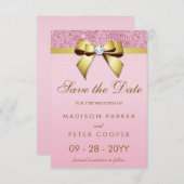 Save The Date Pink Sequins Gold Bow Enregistrer Le Mariage Date (Devant / Derrière)