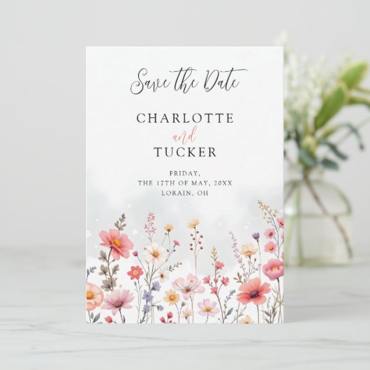 Save The Date Pink Shades Spring-Inspired Rustic Boho Romantic (Debout devant)