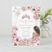 Save The Date Pink Silver Tiara Butterfly Quinceañera (Debout devant)