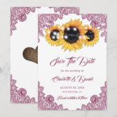 Save The Date Pink Sunflower Rustic Floral Lace Wedding (Devant / Derrière)