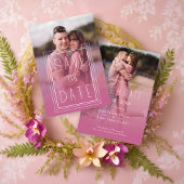 Save The Date Pink Transparency Effect 2 Photos Engagement