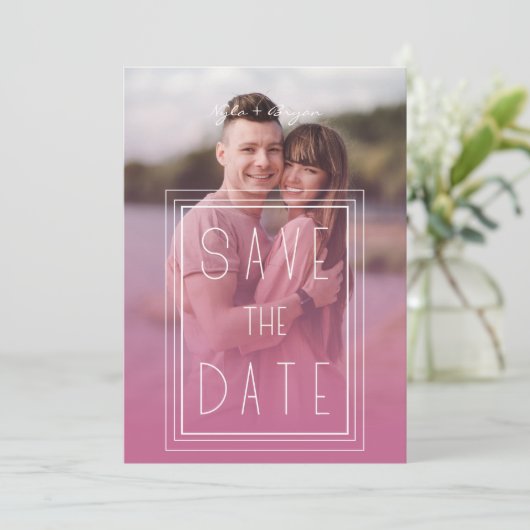 Save The Date Pink Transparency Effect 2 Photos Engagement (Debout devant)