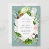 Save The Date Pink, turquoise + orchidée tropicale à fleurs invi (Devant)