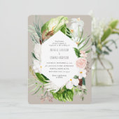 Save The Date Pink, turquoise + orchidée tropicale à fleurs invi (Debout devant)