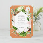 Save The Date Pink, turquoise + orchidée tropicale à fleurs invi (Debout devant)