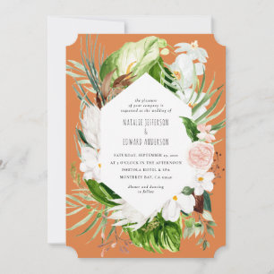 Save The Date Pink, turquoise + orchidée tropicale à fleurs invi