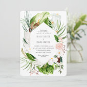 Save The Date Pink, turquoise + orchidée tropicale à fleurs invi (Debout devant)