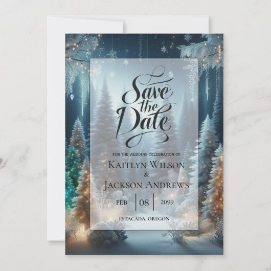 Save The Date Pins givrés en hiver Mariage (Devant)