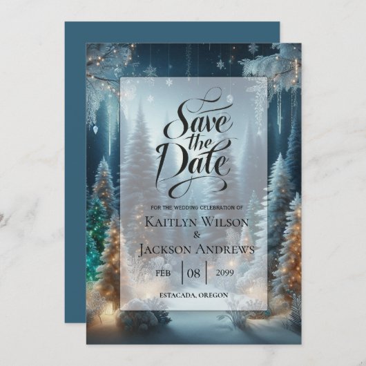 Save The Date Pins givrés en hiver Mariage (Devant / Derrière)