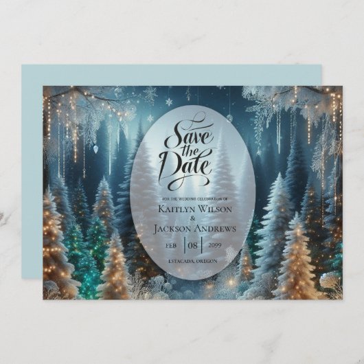 Save The Date Pins givrés en hiver Mariage (Devant / Derrière)