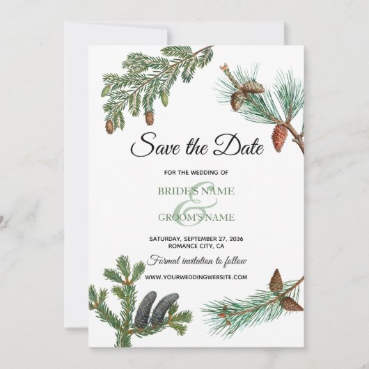Save The Date Pins rustiques Mariage de verdure forestière (Devant)