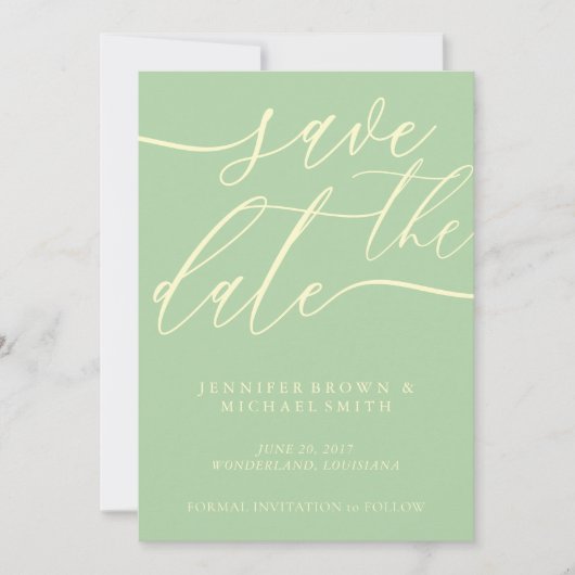 Save The Date Pistachio & Cream Wedding Custom Photo Calligraphy (Devant)
