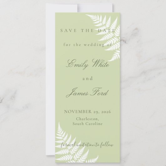 Save The Date Pistachio Vert Fougère Blanche 4x9.25 Simplement É (Devant)