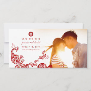 Save The Date Pivoine Bohème Rouge Paon Double Bonheur Chinois P