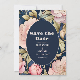 Save The Date Pivoine rose aquarelle Art Nouveau mariage