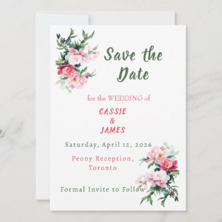 Save The Date Pivoine rose pâle et floral d'eucalyptus
