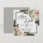 Save The Date Pivoines Florales Blanches et Pêche Glamour (Devant / Derrière)