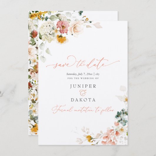 Save The Date PixDezines Aquarelle Automne Fleurs de Jardin (Devant / Derrière)