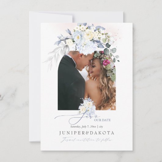 Save The Date PixDezines Aquarelle Crème Rose Blue Hyde (Devant)