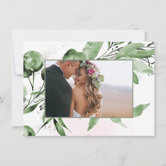 Save The Date PixDezines Aquarelle Eucalyptus Wreath Vert (Dos)