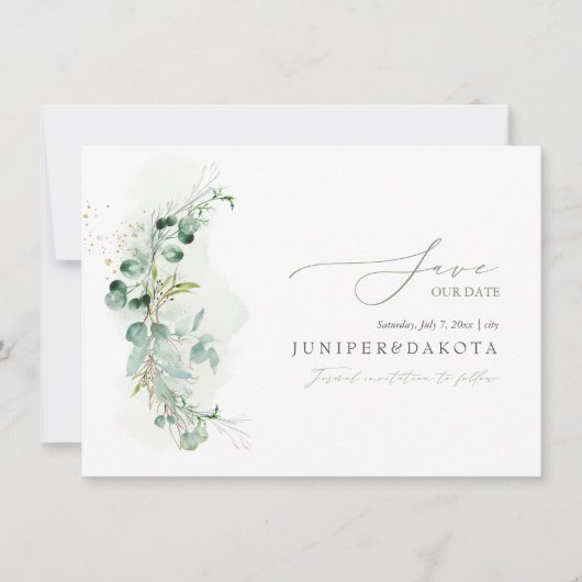 Save The Date PixDezines Aquarelle Eucalyptus Wreath Vert (Devant)