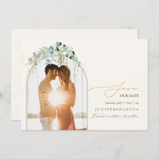 Save The Date PixDezines Aquarelle Eucalyptus Wreath Vert (Devant / Derrière)