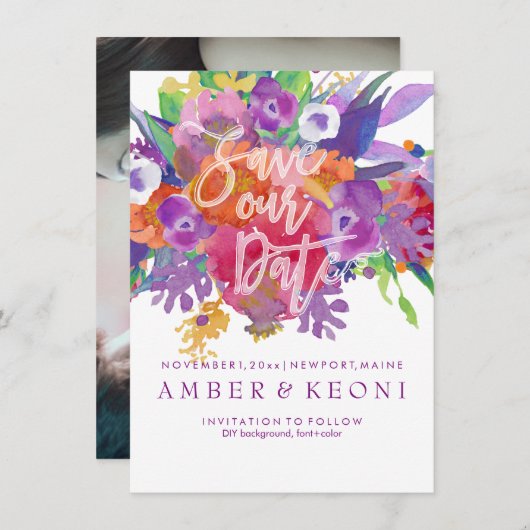 Save The Date PixDezines aquarelle florale Enregistrer la date (Devant / Derrière)