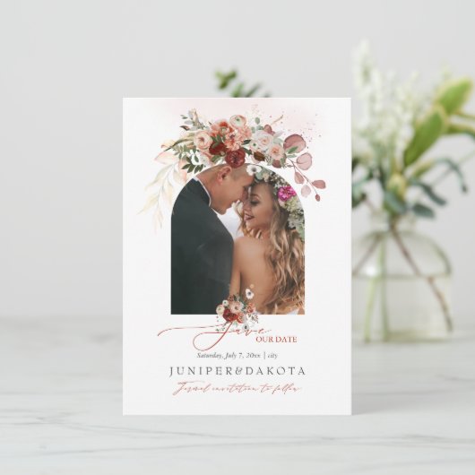 Save The Date PixDezines Aquarelle Marsala Rouge Automne Aimer E (Debout devant)