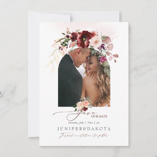 Save The Date PixDezines Aquarelle Marsala Rouge Automne Amour (Devant)