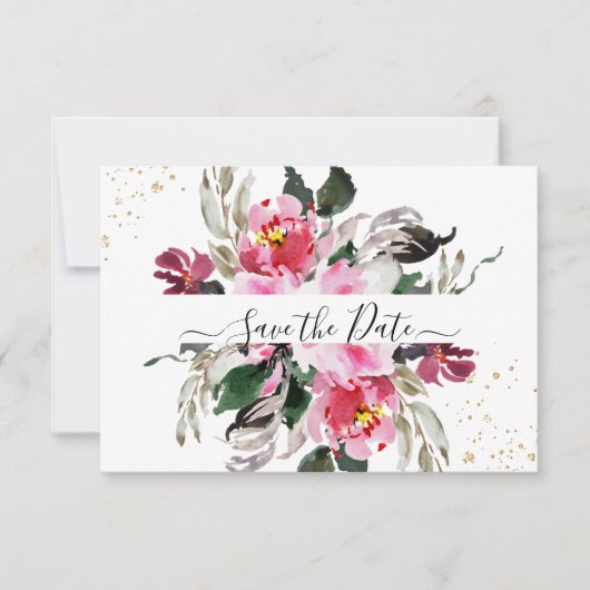Save The Date PixDezines Aquarelle rose Peonies rouges (Devant)