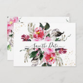 Save The Date PixDezines Aquarelle rose Peonies rouges (Devant / Derrière)