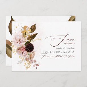 Save The Date PixDezines Aquarelle Vintage Automne Roses Dahlias