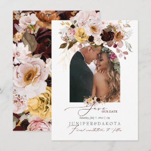 Save The Date PixDezines Aquarelle Vintage Automne Roses Dahlias