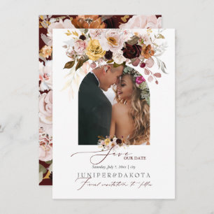 Save The Date PixDezines Aquarelle Vintage Automne Roses Dahlias
