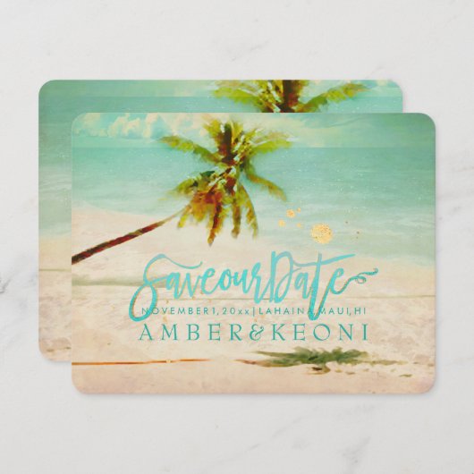 Save The Date PixDezines Beach/Ocean/Palm Tree/Enregistrer la da (Devant / Derrière)