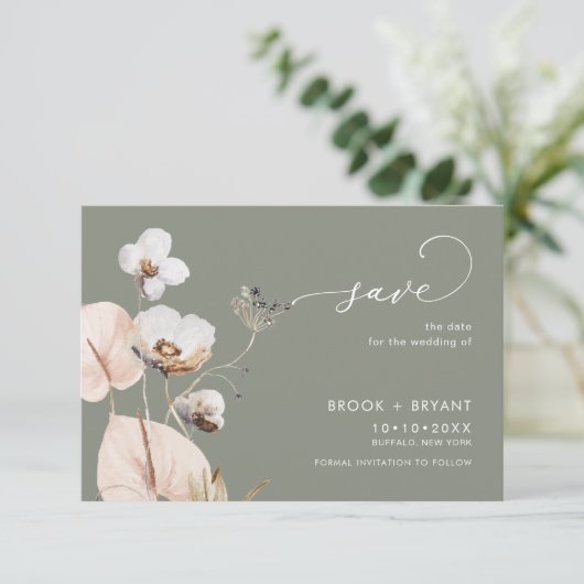 Save The Date PixDezines Boho H2 Fleurs sauvages Sage (Debout devant)