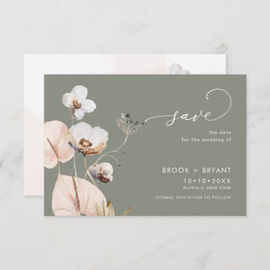 Save The Date PixDezines Boho H2 Fleurs sauvages Sage (Devant / Derrière)