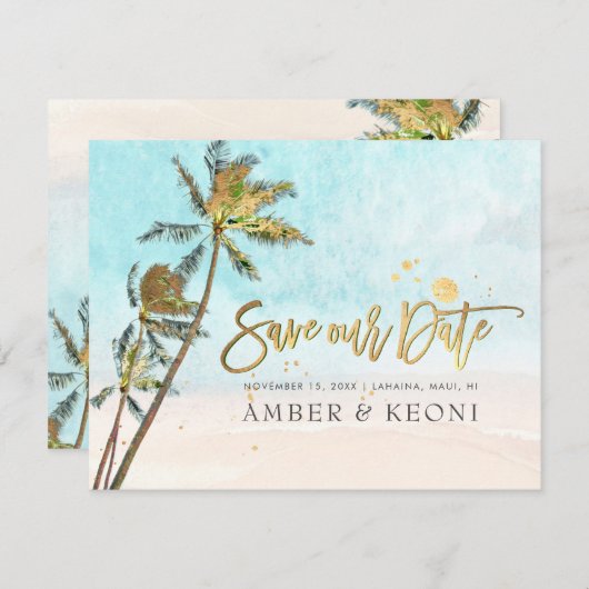 Save The Date PixDezines Crystal Blue Beach Shoreline Palms (Devant / Derrière)