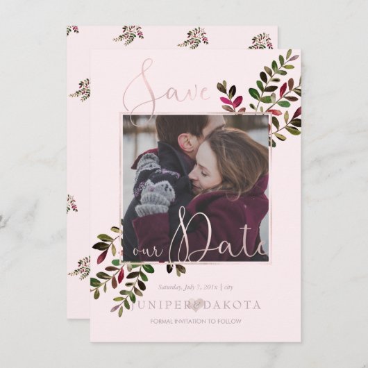 Save The Date PixDezines DÉLICATE AMOUR ROSE BLANC do-it-yoursel (Devant / Derrière)