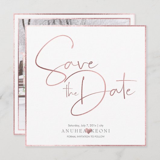 Save The Date PixDezines DELICATE LOVE FAUX ROSE OR FOIL (Devant / Derrière)