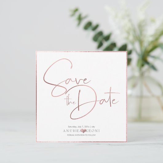 Save The Date PixDezines DELICATE LOVE FAUX ROSE OR FOIL (Debout devant)