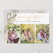 Save The Date PixDezines Dusty Blue Monstera Faux Metallic (Devant / Derrière)