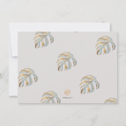 Save The Date PixDezines Dusty Blue Monstera Faux Metallic (Dos)